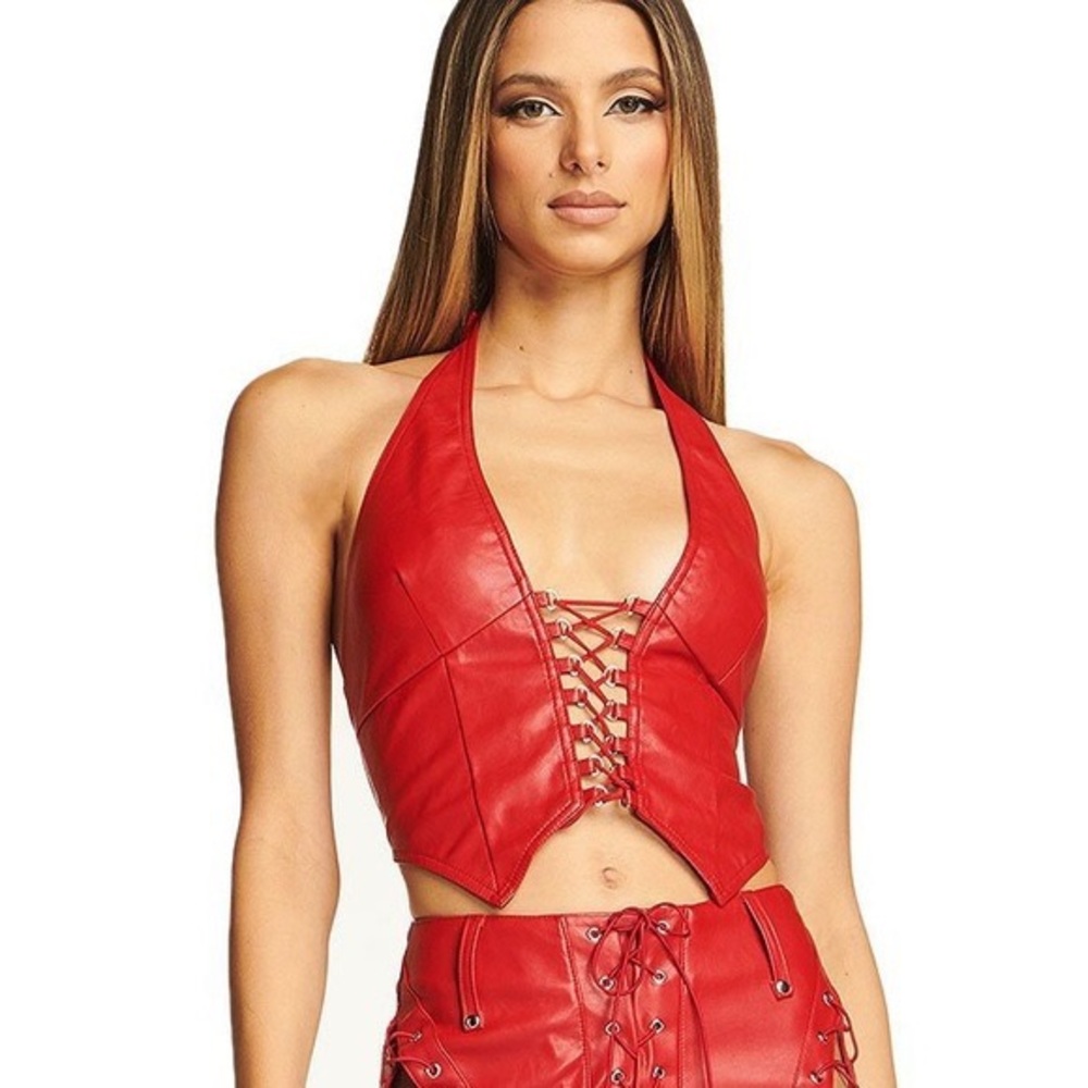 I am Gia Vixra top - deep red in size medium